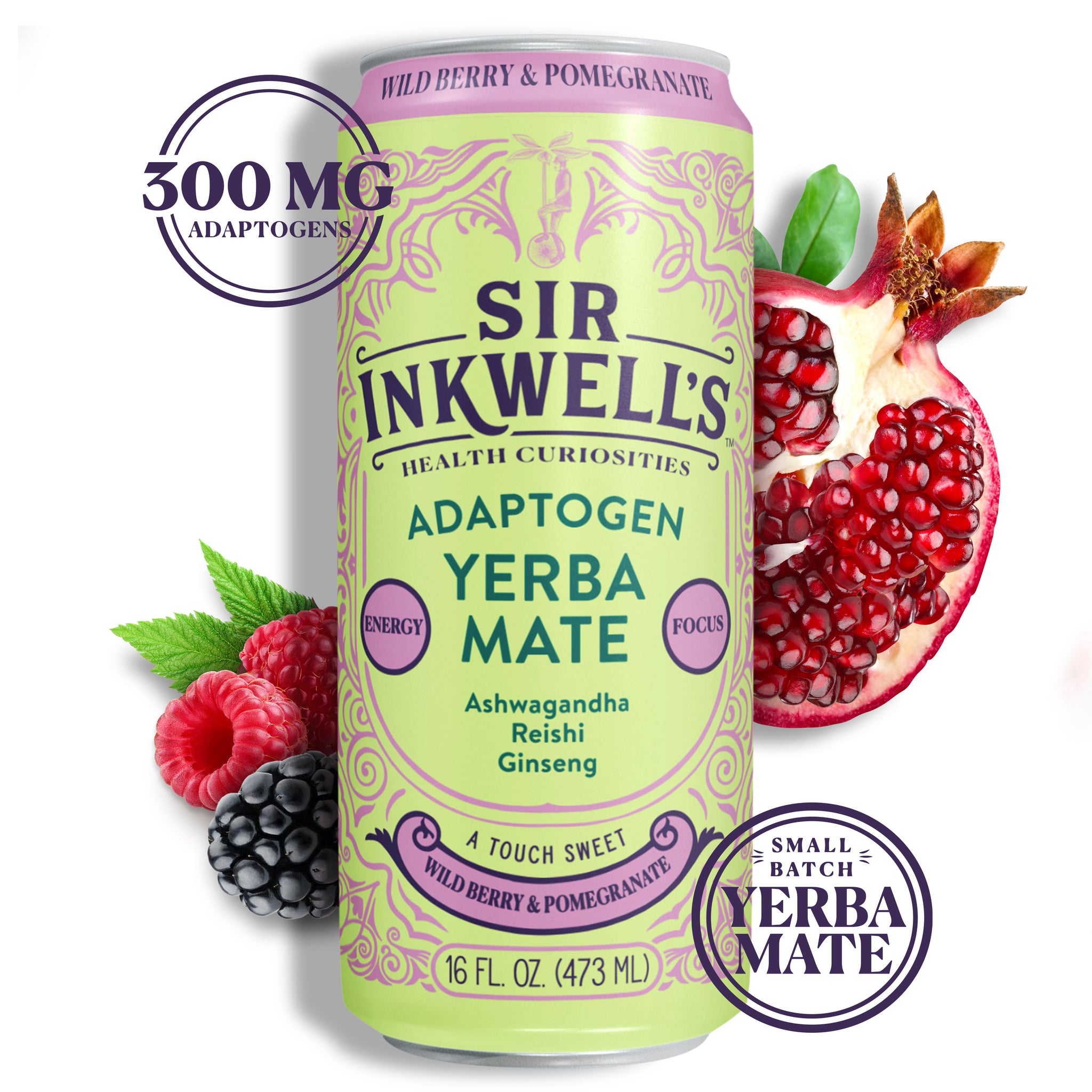 Inkwell\'s Pomegranate Cans) (12 & – Mate Berry Infused Sir Adaptogen Wild Yerba